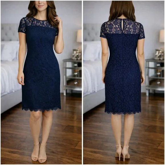 NEW Diane von Furstenberg DVF Navy Blue Lace Dress $358 - Picture 1 of 16